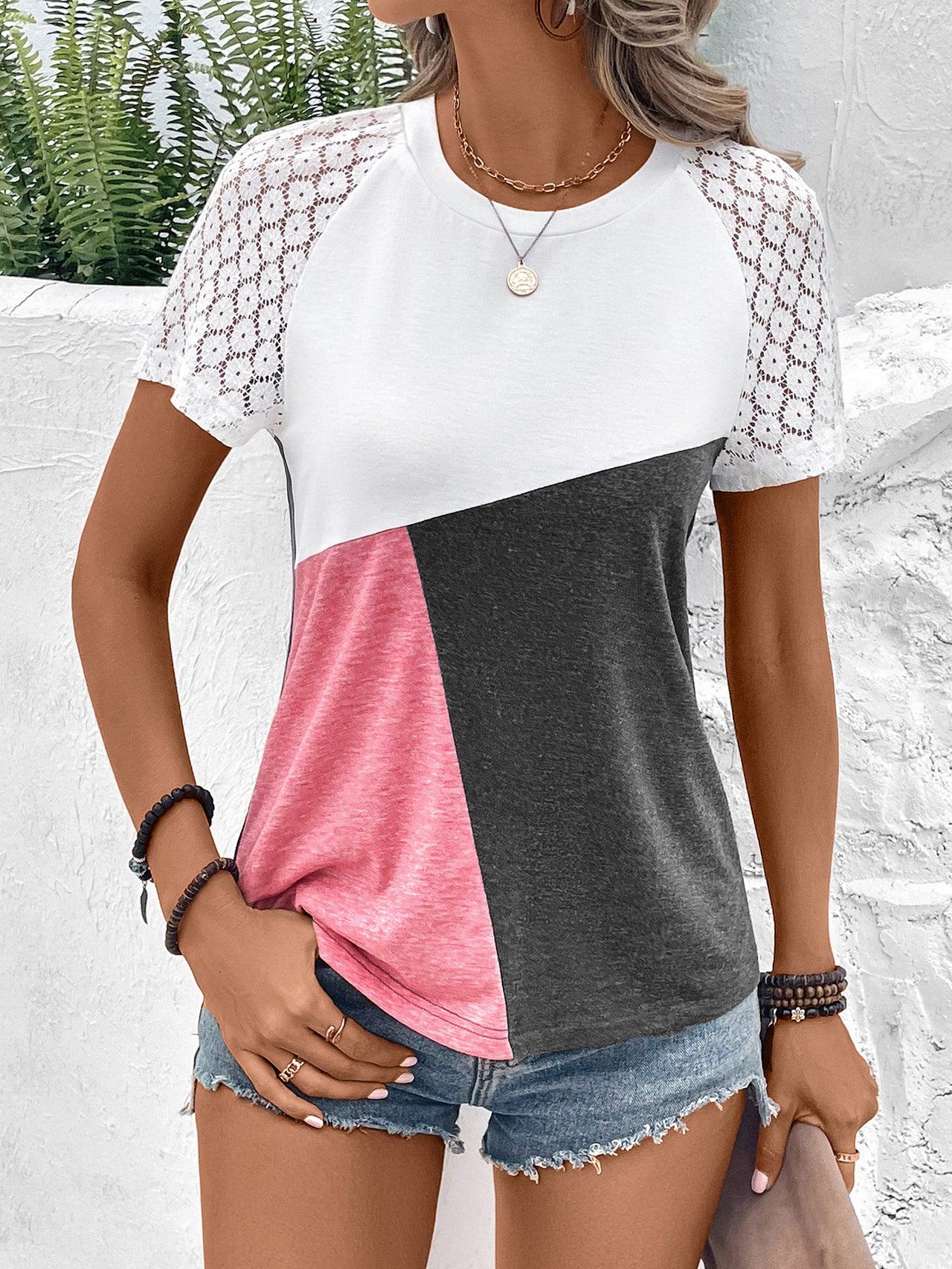 Color Block Raglan Sleeve Round Neck Tee - T - 4 COLORS -