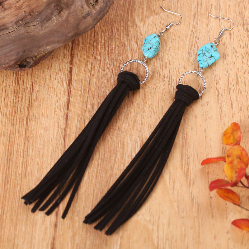 Turquoise Fringe Detail Earrings - T - 3 COLORS -