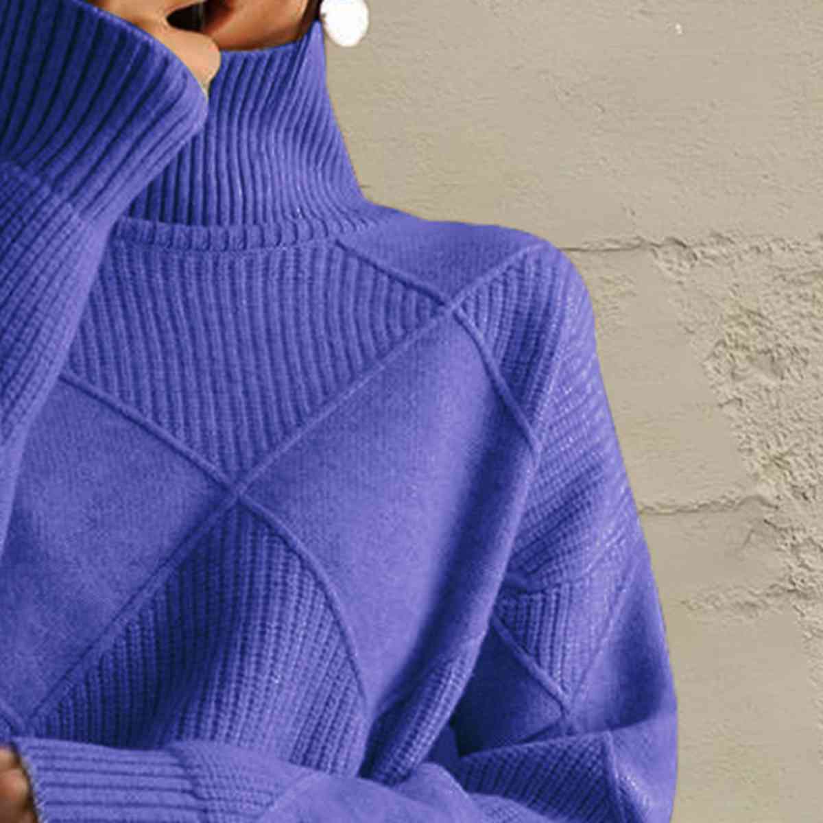 Geometric Turtleneck Long Sleeve Sweater - T - 8 COLORS -