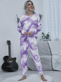 Thumbnail for Tie-dye Round Neck Top and Drawstring Pants Lounge Set - 2 PCS. - T - 4 COLORS -