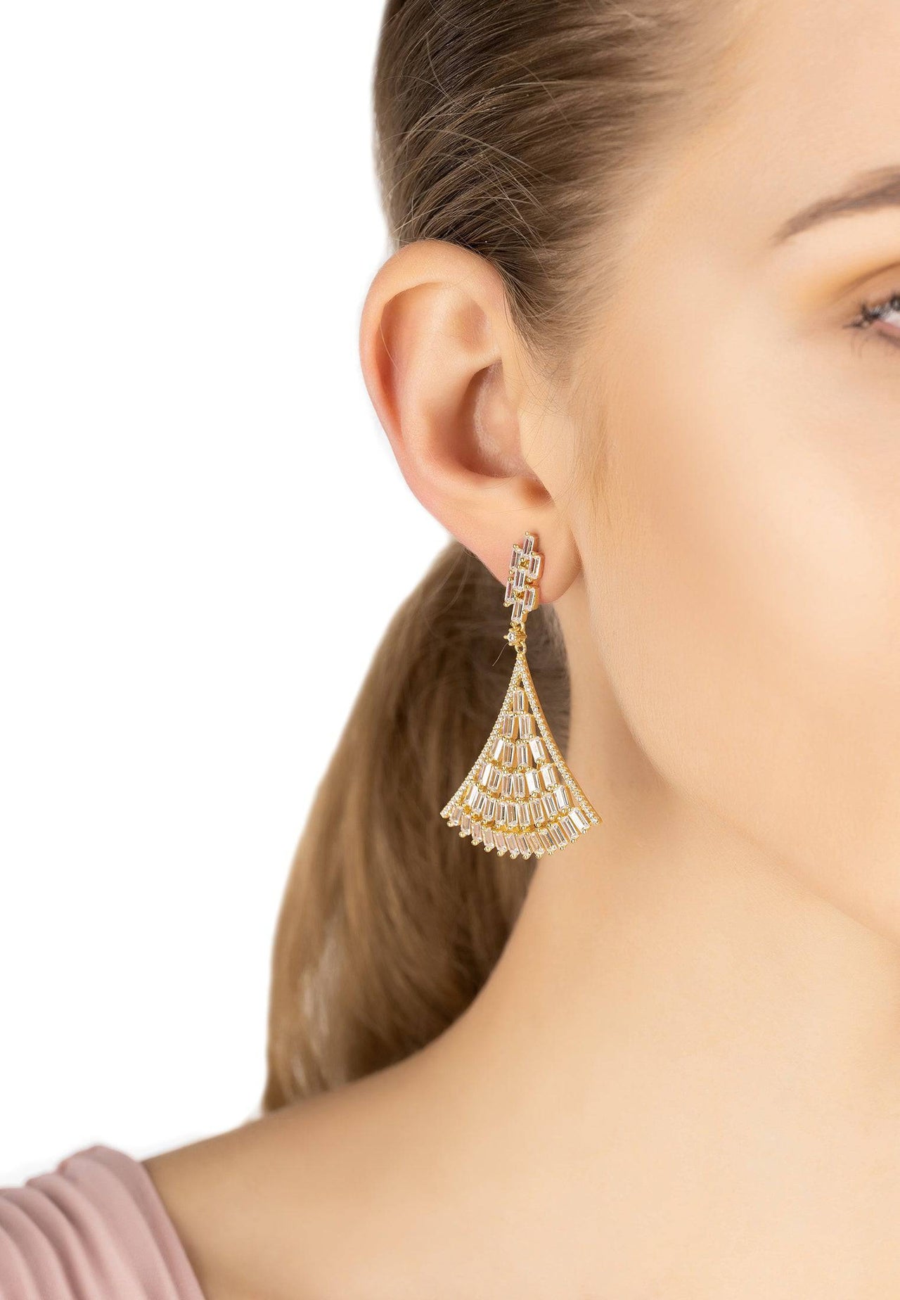 LATELITA - Baguette Fan Tail Earrings Gold -