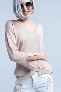 Thumbnail for Q2 - Pink Knit Sweater With Gold Lurex Detail - 1 COLOR -