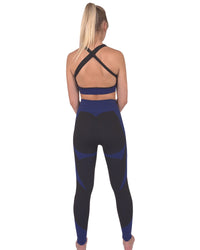 Thumbnail for Savoy - Trois Seamless Leggings & Sports Top 2 Set - Black With Navy - 2 PCS - 1 COLOR -