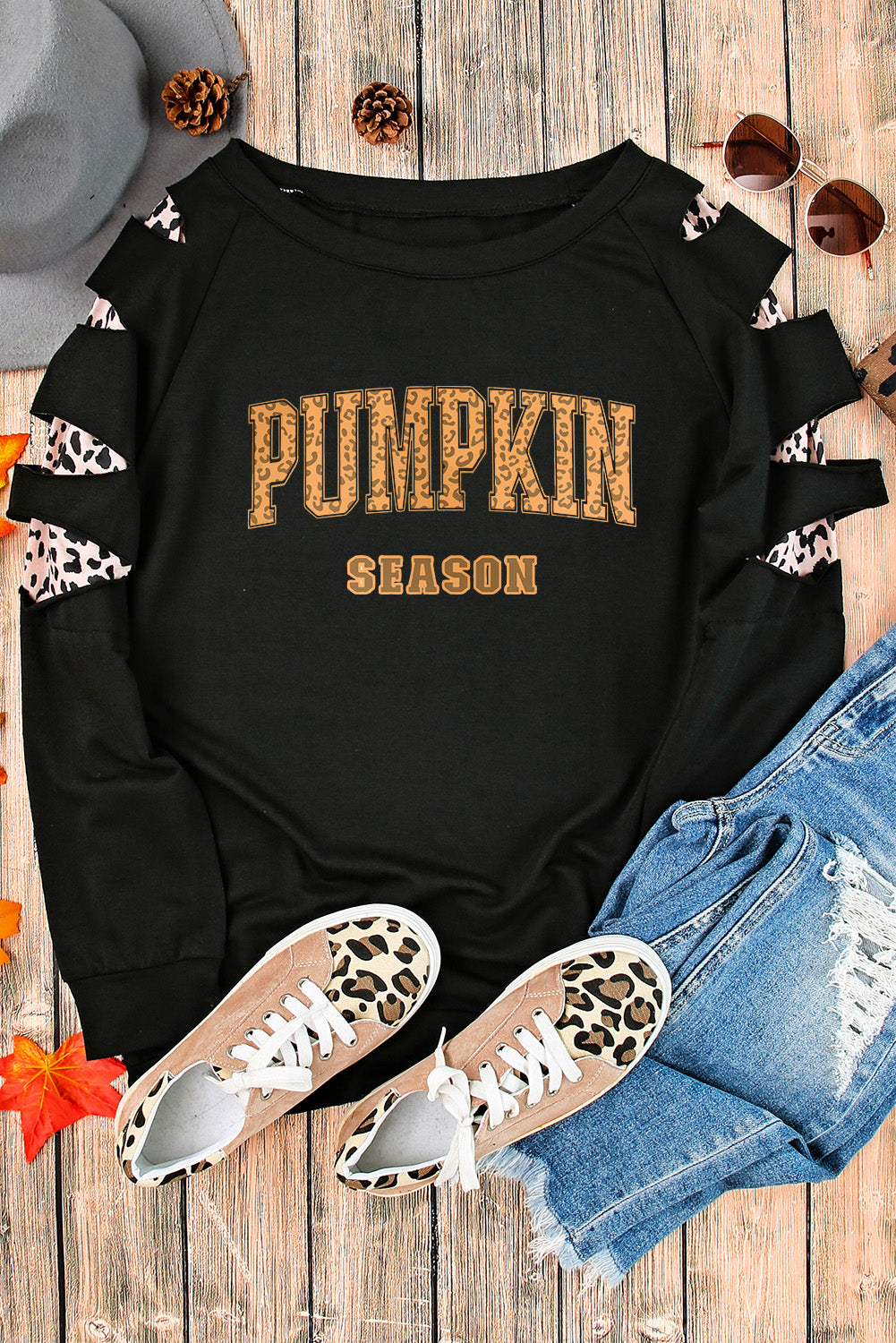 PUMPKIN SEASON Graphic  Leopard Sweatshirt - T - 1 COLOR -