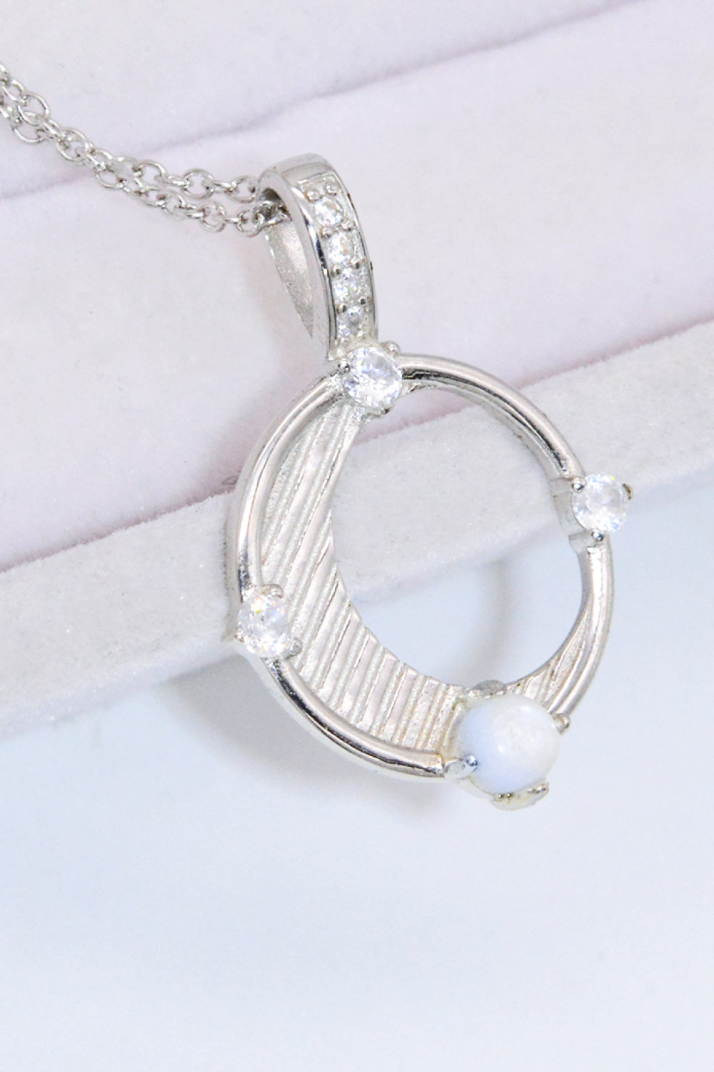 Inlaid Zircon and Natural Moonstone Pendant Necklace - T - 3 FINISHES -