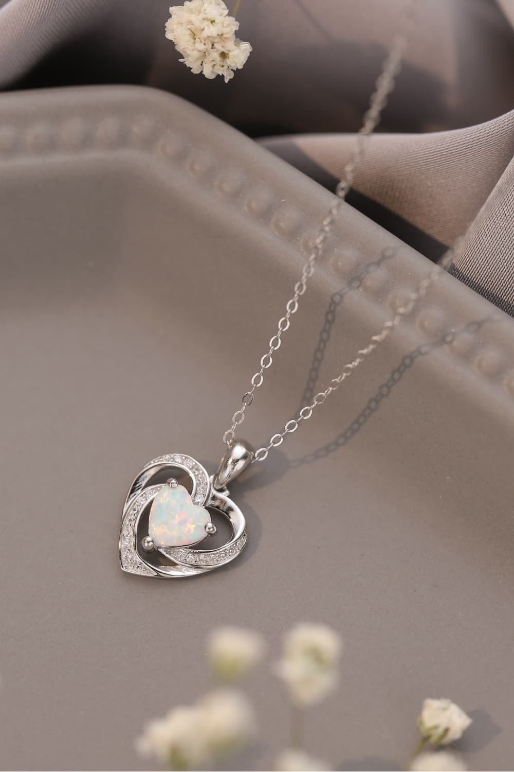 Opal Heart Pendant Necklace - T - 2 COLORS -