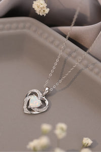 Thumbnail for Opal Heart Pendant Necklace - T - 2 COLORS -