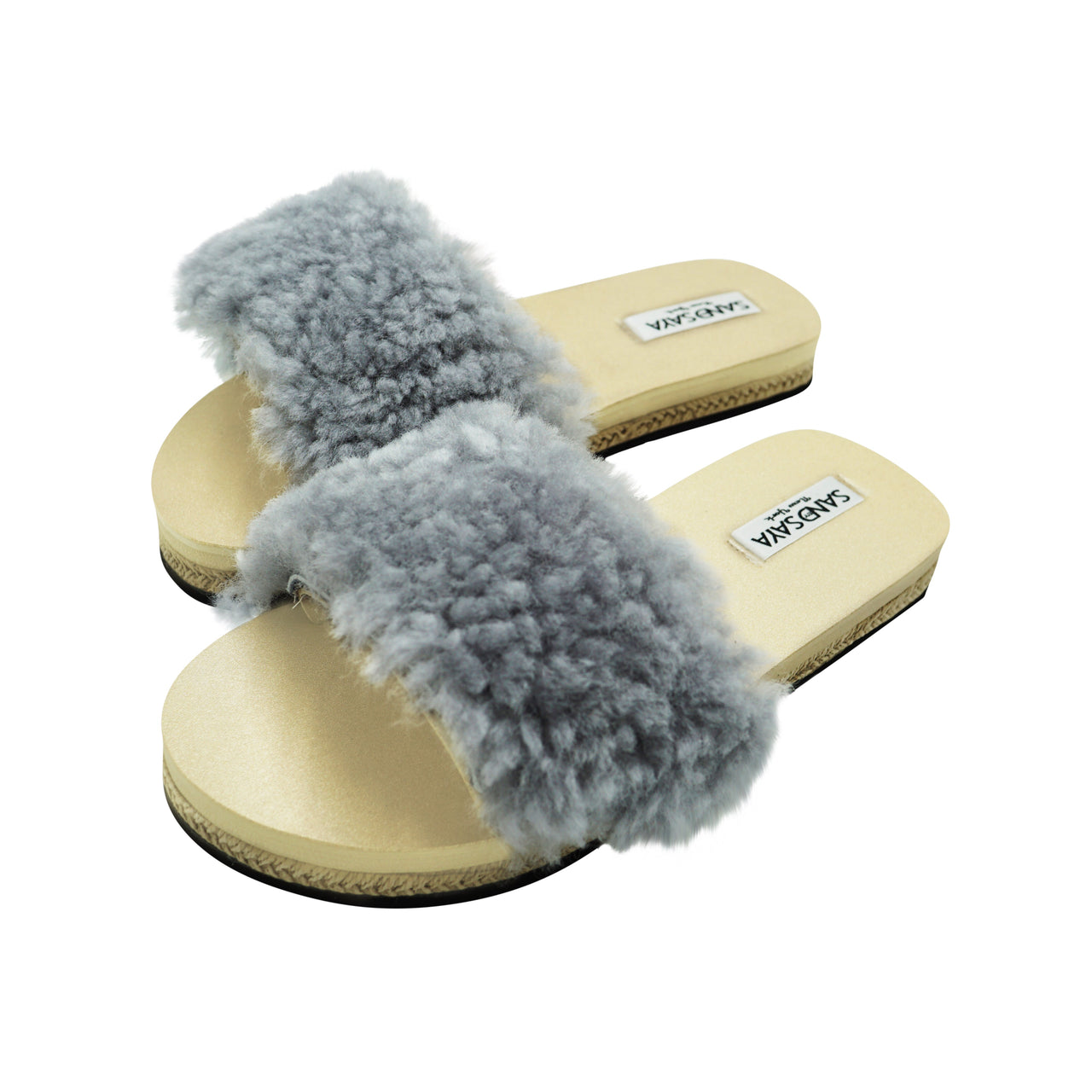 SAND BY SAYA N.Y. - Gray Sheep Fur Slide - Espadrille Flat Slide Sandals - 1 COLOR -