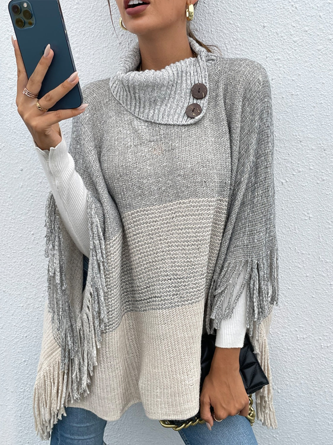 Color Block Fringed Sweater - T - 1 COLOR -