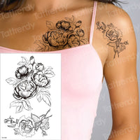 Thumbnail for Temporary Tattoos - Black Flower Tattoo Sleeves -Water Transfer Tatoo - Peony Rose Tattoos - Body Art - Girls Arm Tattoos - [8 DAY DELIVERY] - 25 DESIGNS -