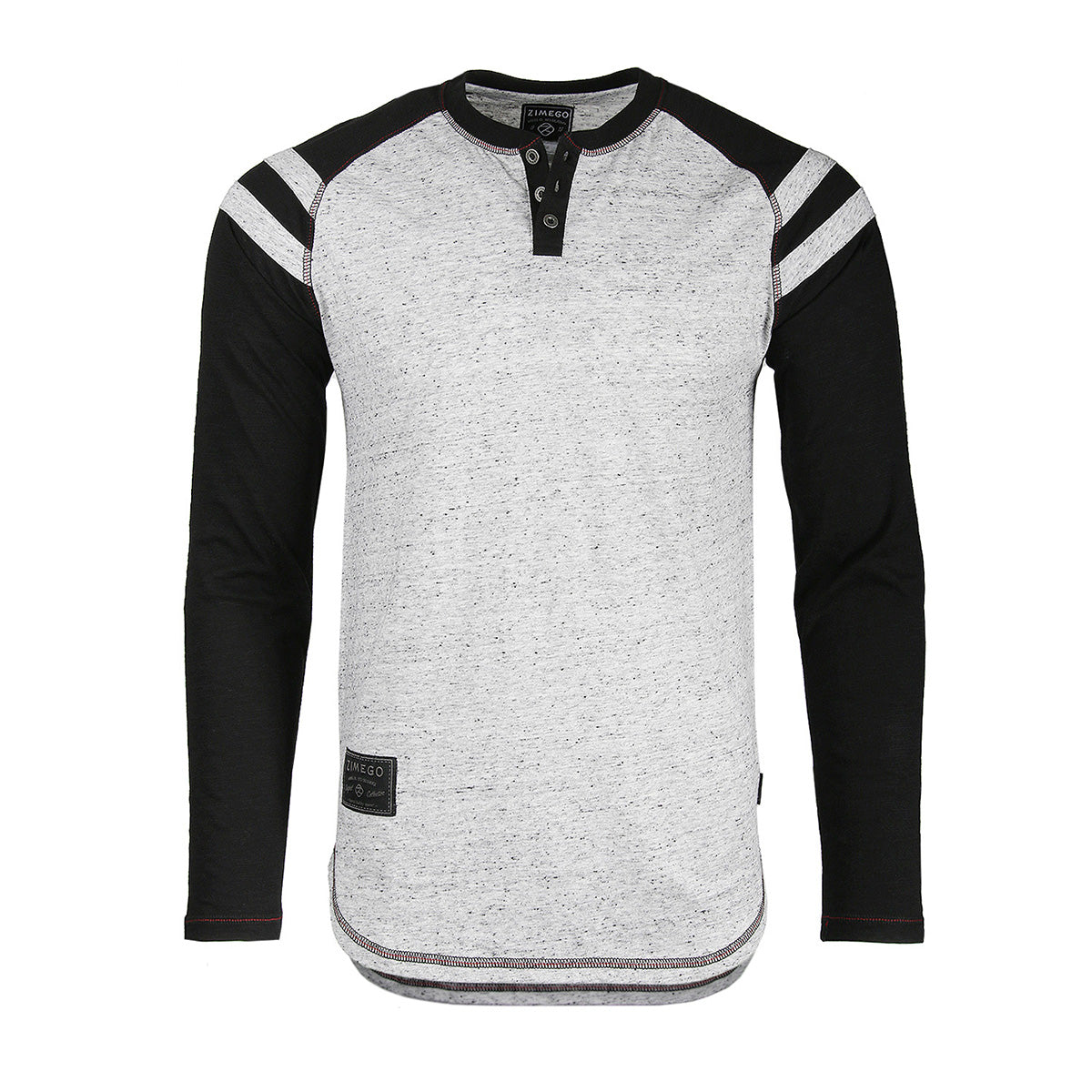 Men's Long Sleeve Athletic Stripes Arm Contrast Raglan Henley - 1 COLOR