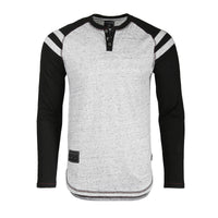 Thumbnail for Men's Long Sleeve Athletic Stripes Arm Contrast Raglan Henley - 1 COLOR