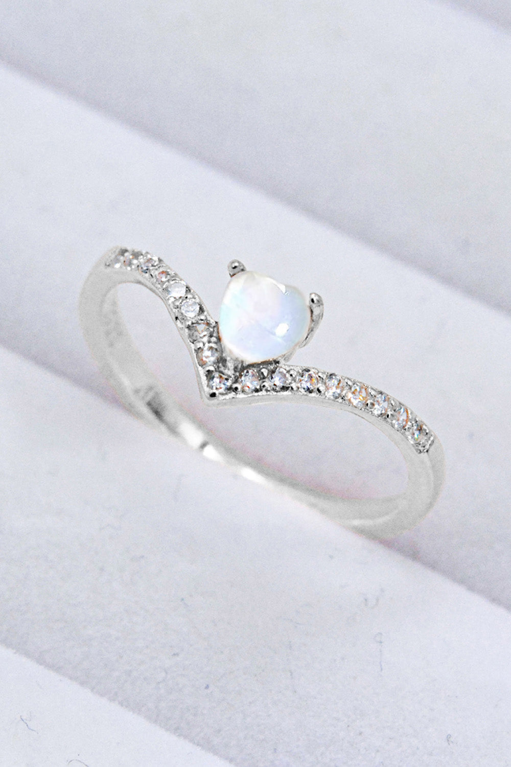 Moonstone Heart-Shaped Ring - T - SIZES 6 THRU 9 - 2 FINISHES -