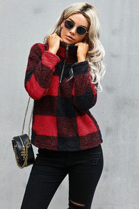 Thumbnail for Half Zip Plaid Turtleneck Sweatshirt - T - 1 COLOR -