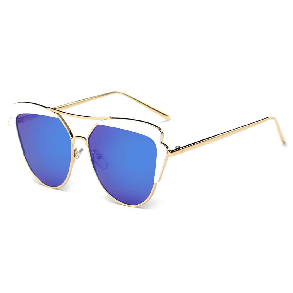 Galveston | CD11 - Women's Brow Bar Mirrored Lens Cat Eye Sunglasses - 5 COLORS -