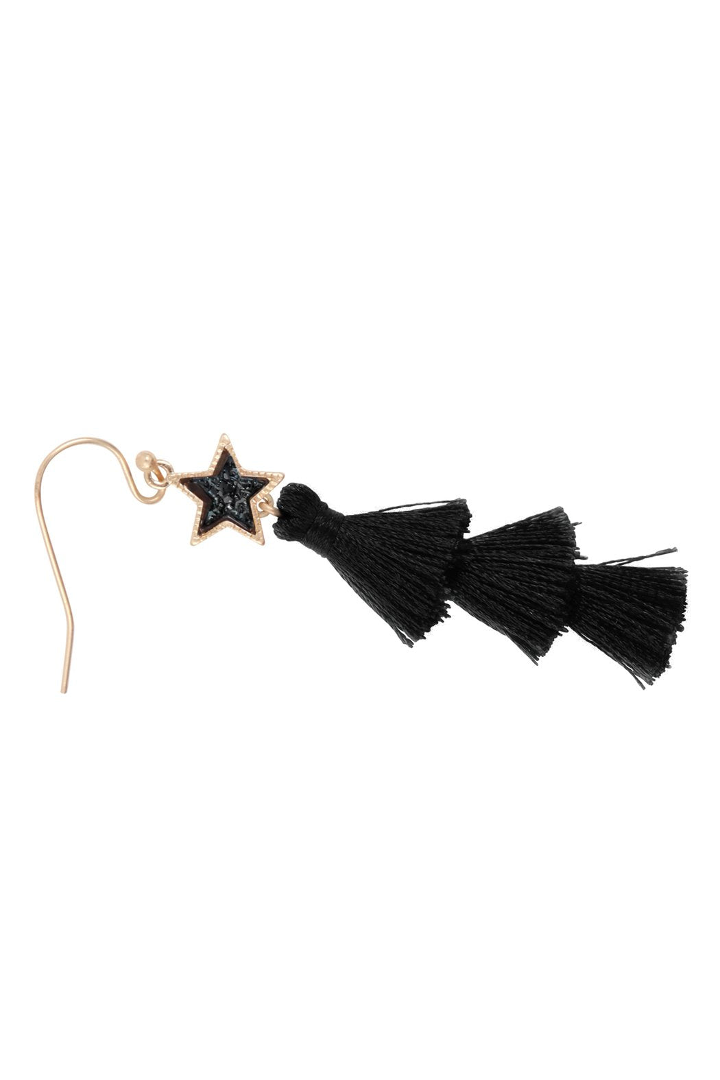 2“ Star Shape Faux Druzy With Triple Mini Tassel Hook Earrings - 8 COLORS -