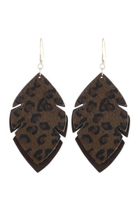 Thumbnail for Riah Fashion - Leaf Shape Leopard Leather Drop Earrings -