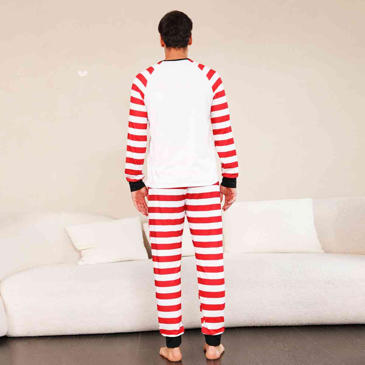 MEN MERRY CHRISTMAS Graphic Top and Striped Pants Set - T -