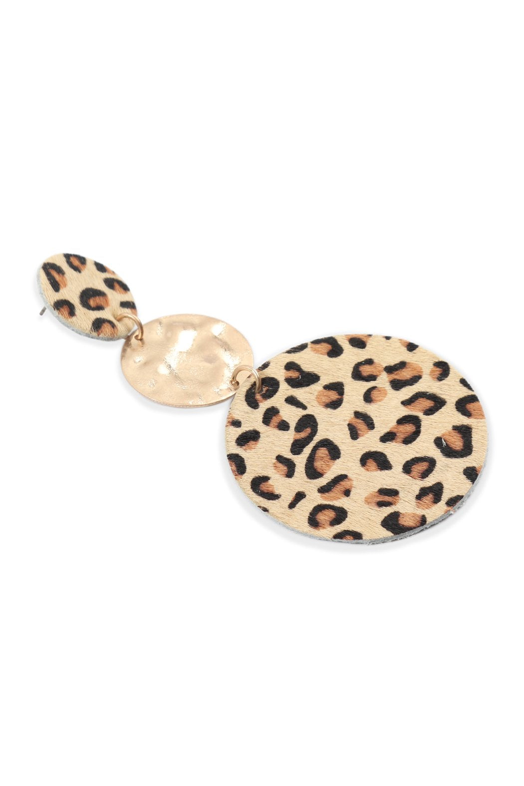 Round Leopard Leather With Metal Link Drop Earrings - 5 COLORS -