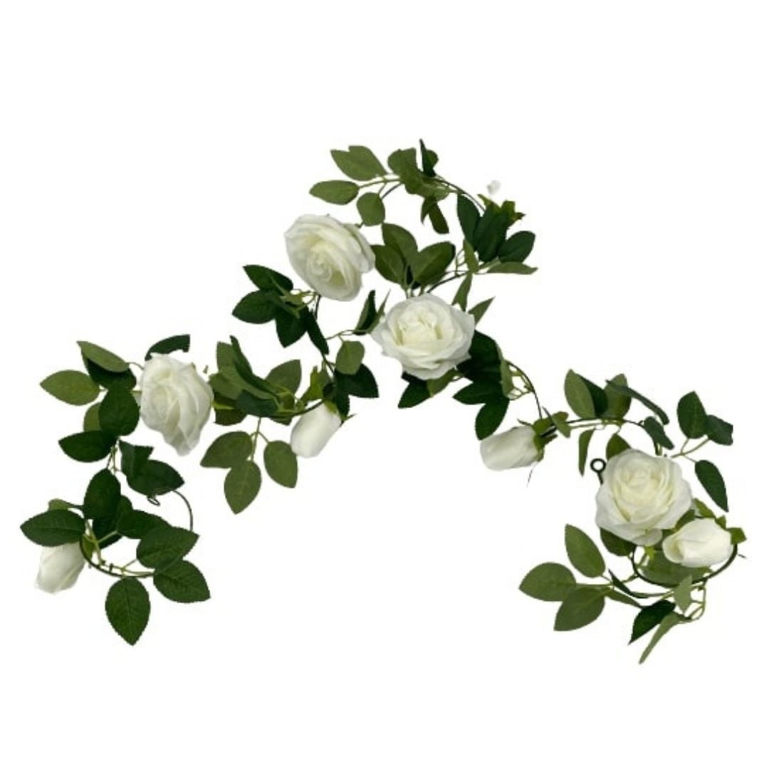 Artificial White Rose Garland 190cm -