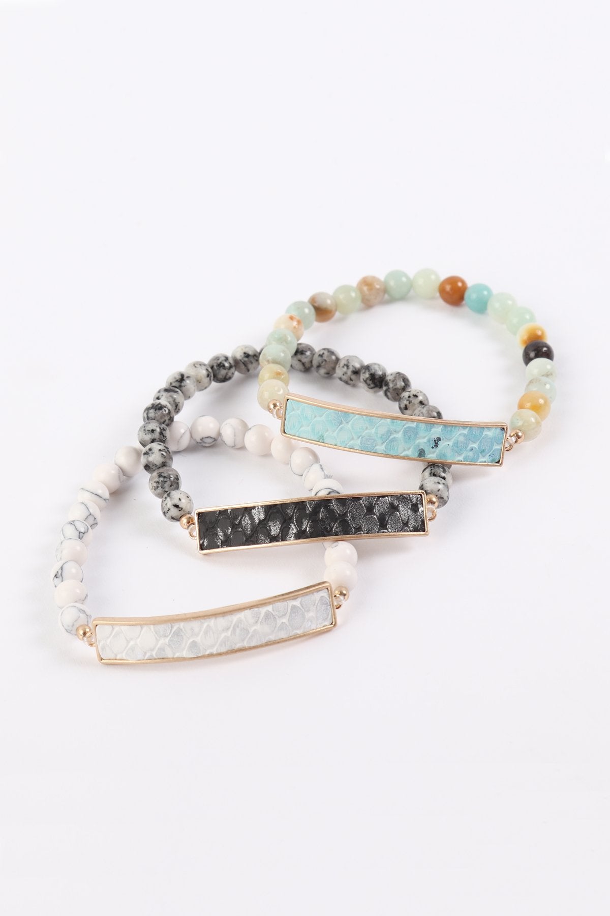 Animal Print Bar With Beaded Stone Bracelet - 7 COLORS