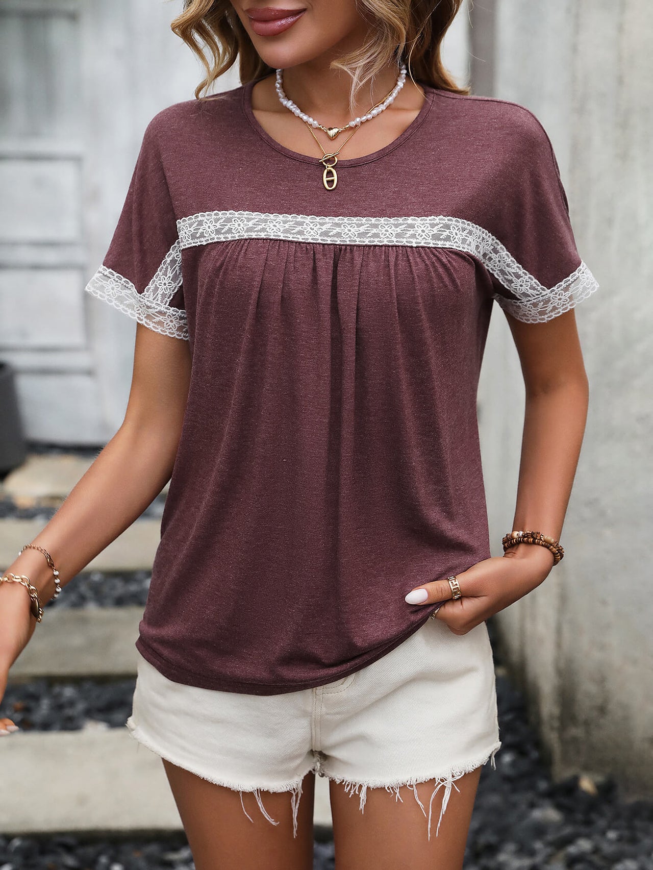 Contrast Round Neck Short Sleeve Tee - T - 3 COLORS -