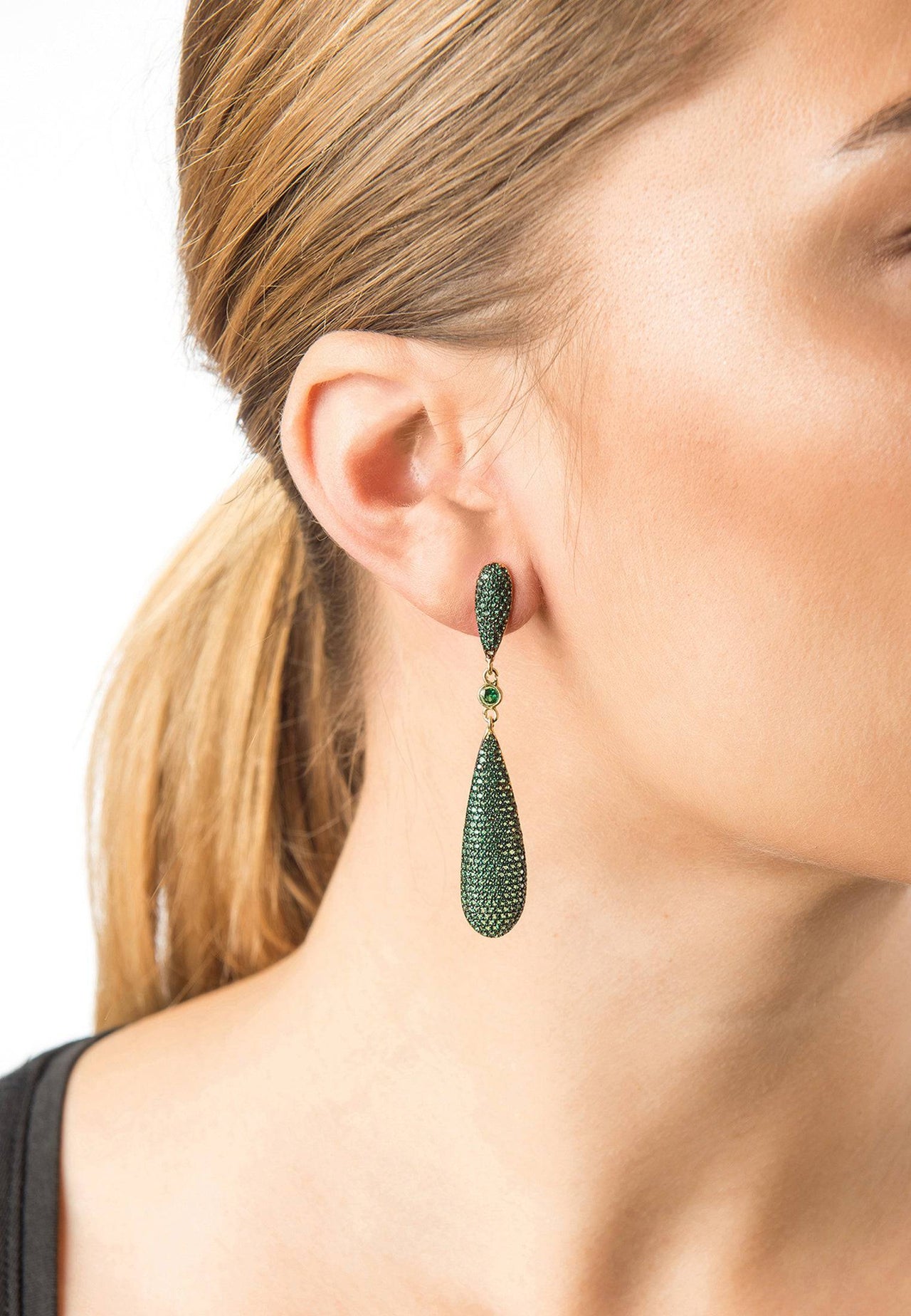 LATELITA -  Long Drop Earrings Emerald Green Cz -