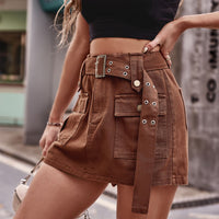 Thumbnail for Belted Denim Shorts with Pockets - T - 3 COLORS -