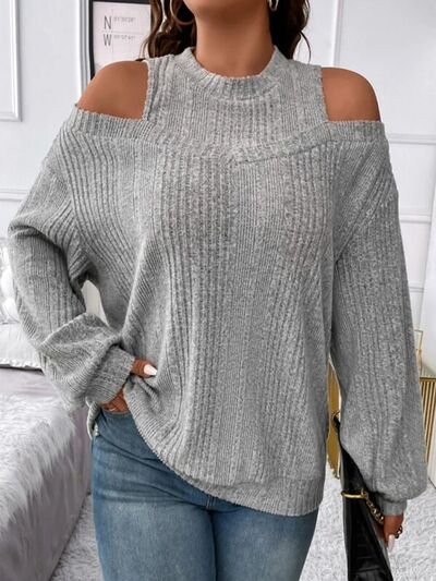 Round Neck Cold Shoulder Sweater - T - 4 COLORS -