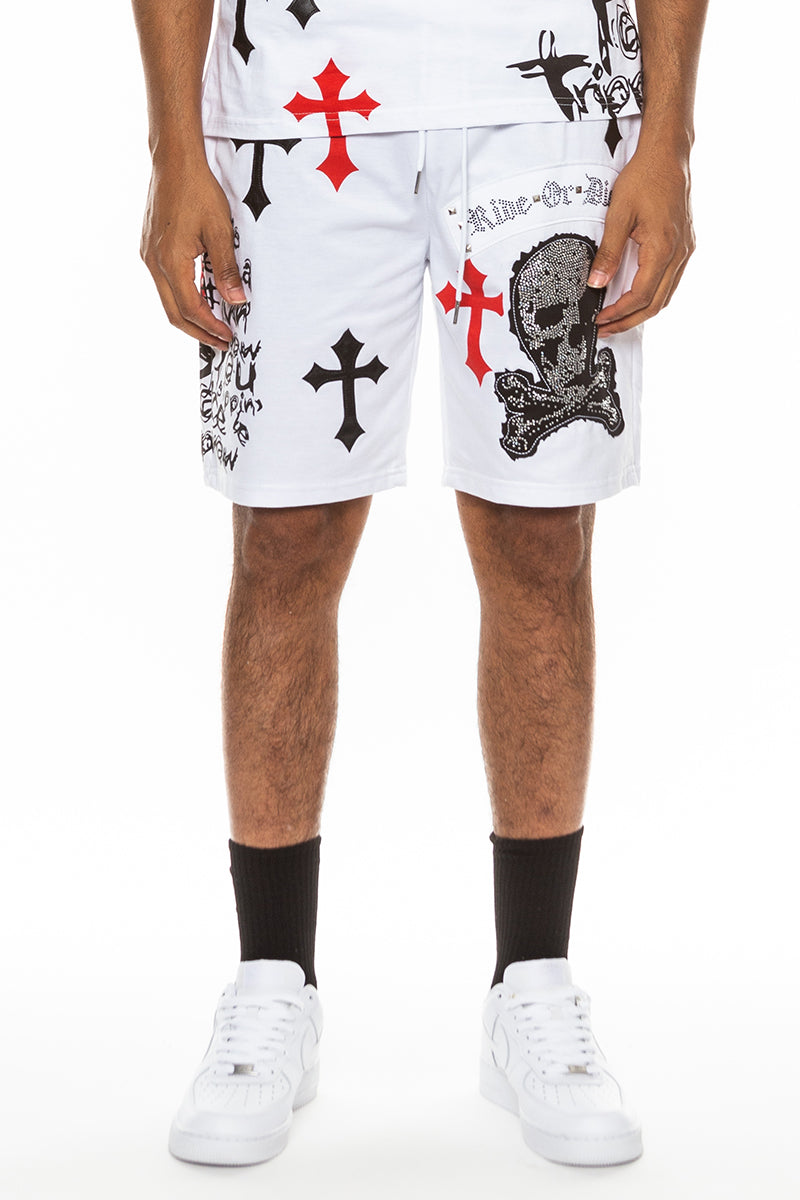 Bejewelled Chrome Skull Shorts - 4 COLORS -