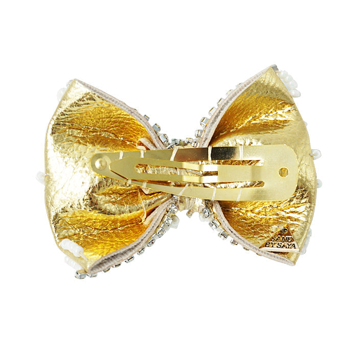 SAND BY SAYA N.Y. - Pearl & Gold Bow Embroidery - Kids Hair Pin - 1 COLOR -