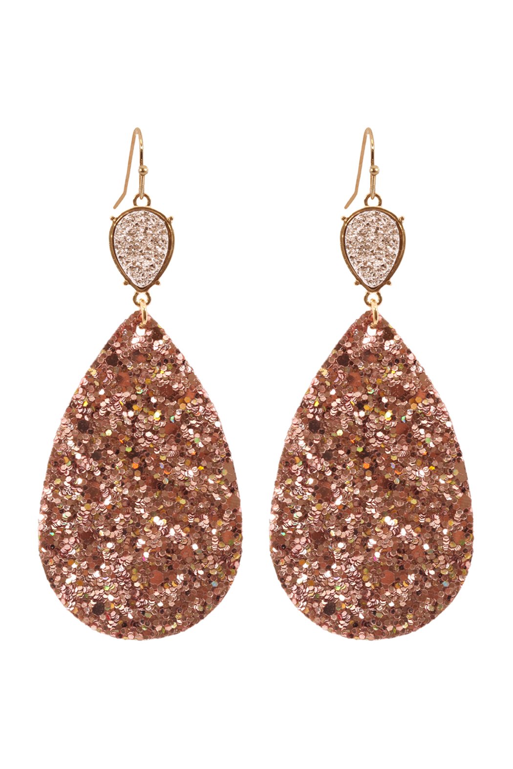 Fabric Sequin Druzy Fish Hook Teardrop Earrings - 3 COLORS -