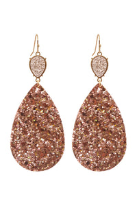 Thumbnail for Fabric Sequin Druzy Fish Hook Teardrop Earrings - 3 COLORS -