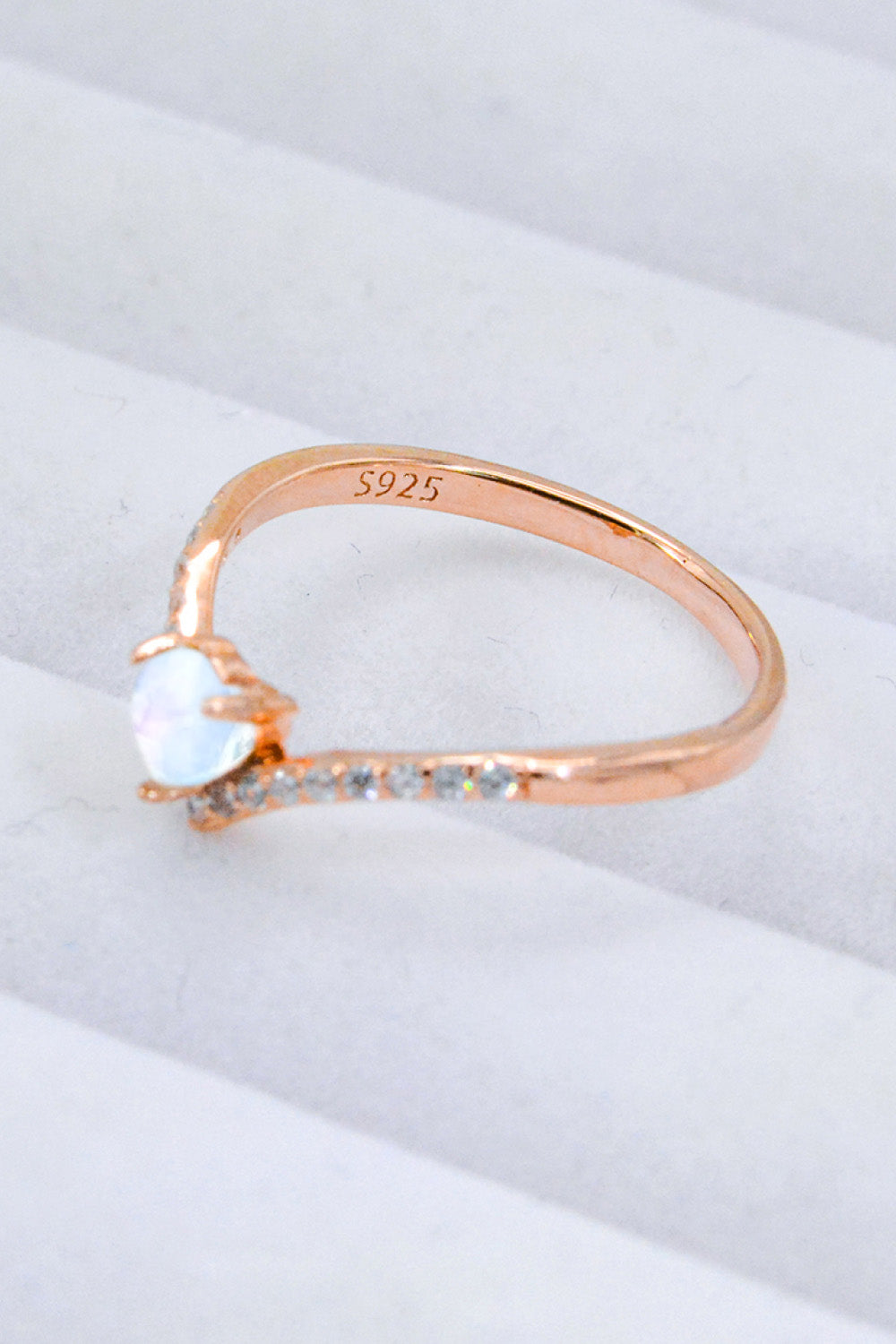 Moonstone Heart-Shaped Ring - T - SIZES 6 THRU 9 - 2 FINISHES -