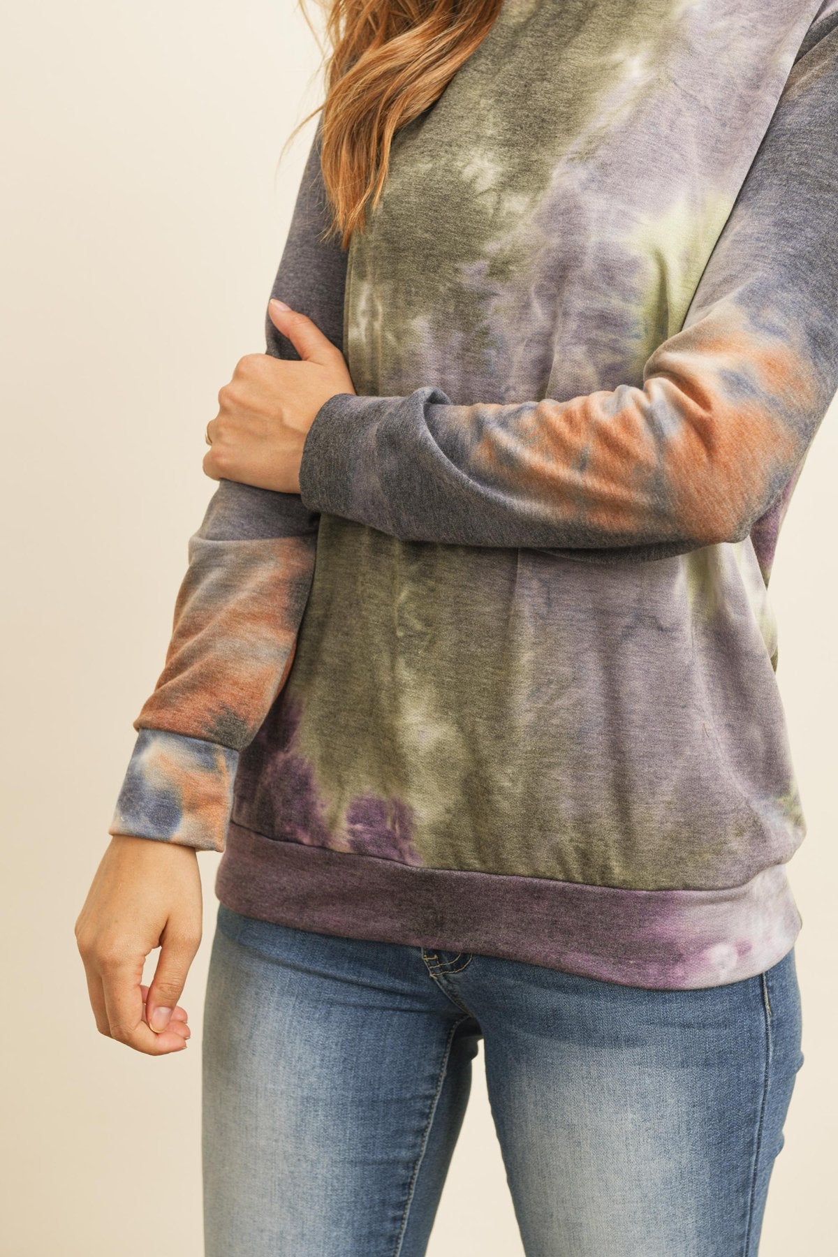 Riah Fashion - Round Neck Tie Dye Print Pullover - 2 COLORS -