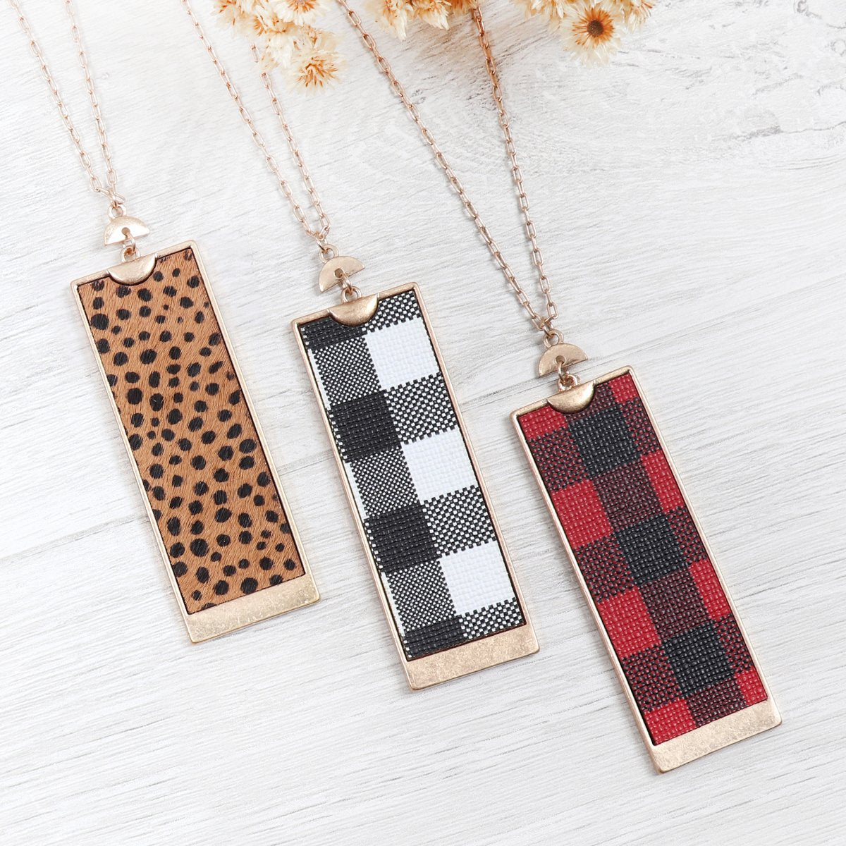 Rectangle Shape Leather Pendant Necklace - 7 COLORS -