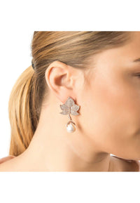 Thumbnail for LATELITA - Baroque Pearl Leaf Earrings White Cz Rose Gold -