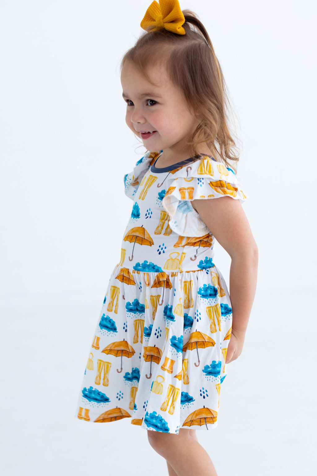 Eclipse Kids - Flutter Sleeve Twirl Dress - Rainy Days - SIZES 2T THRU 11/12 -