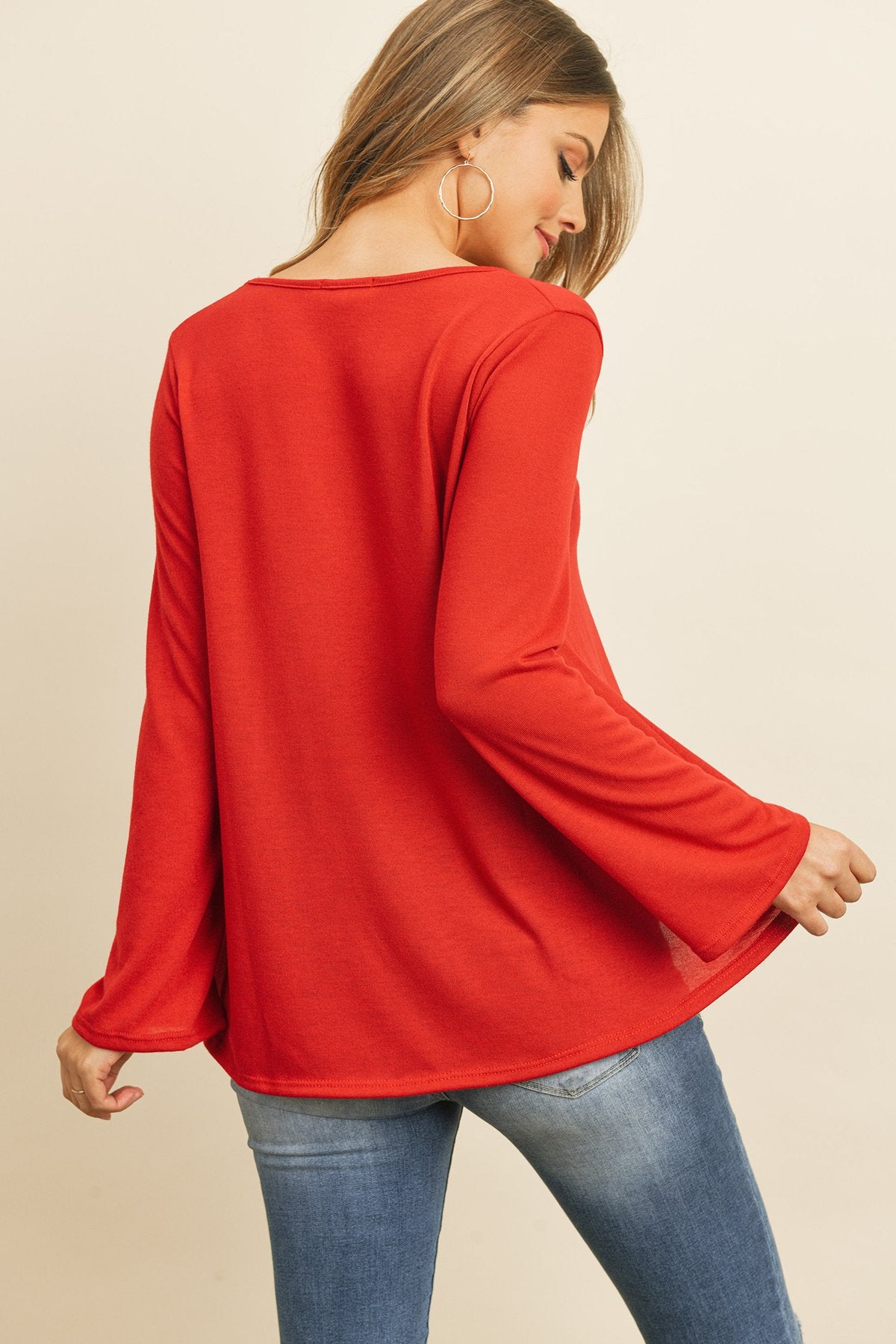 Criss Cross Neck Long Sleeve Hacci Top - 5 COLORS -