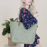 Thumbnail for Riah Fashion - Olive Straw Tote Bag - 1 COLOR -