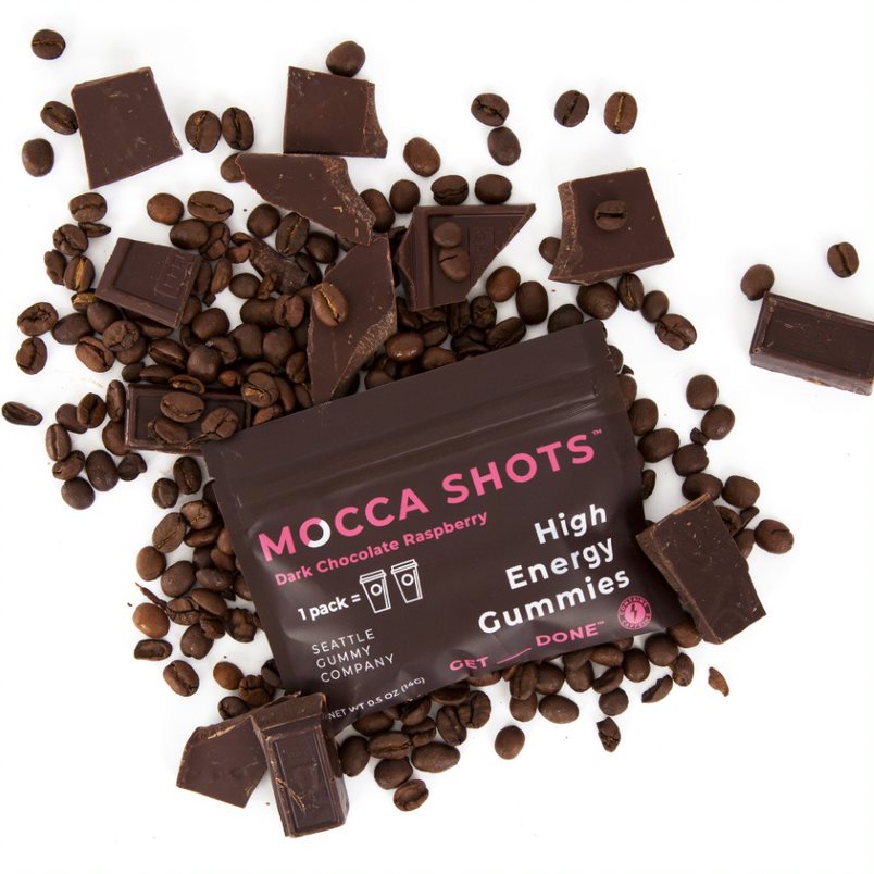 Seattle Gummy Co. - Mocca Shots Energy Gummies with Caffeine | Dark Chocolate Raspberry (12-Pack box) -