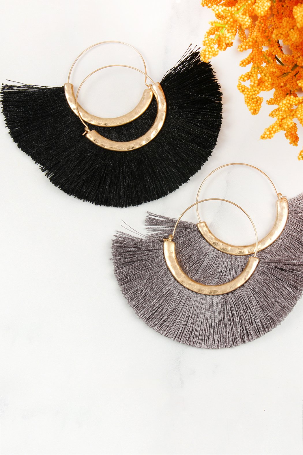 Tassel Fan Hoop Earrings - 15 COLORS -