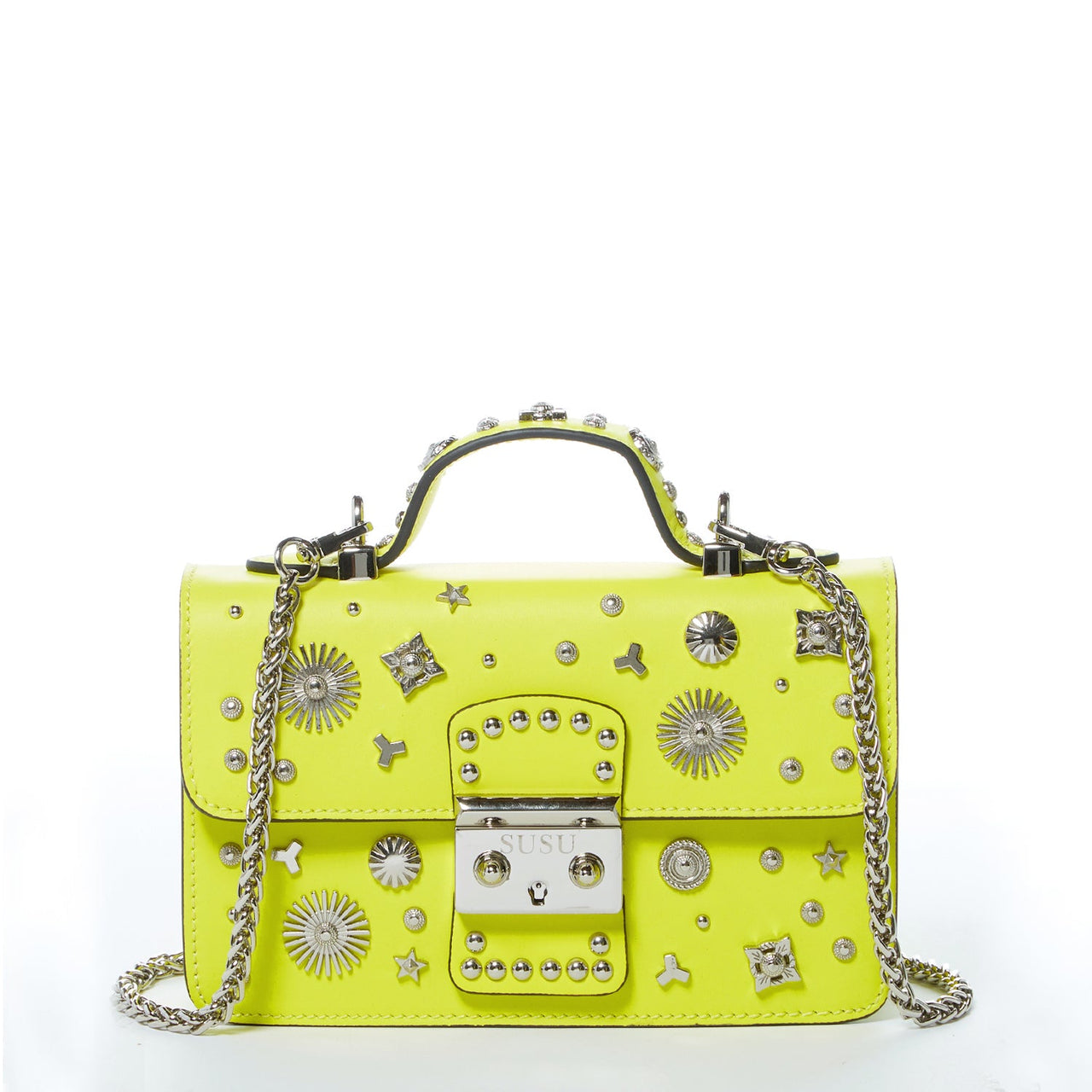 The Hollywood Bright Yellow Studded Leather Crossbody Bag -