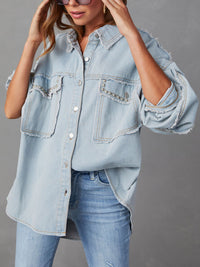 Thumbnail for Button Down Raw Hem Denim Jacket - T - 2 COLORS -