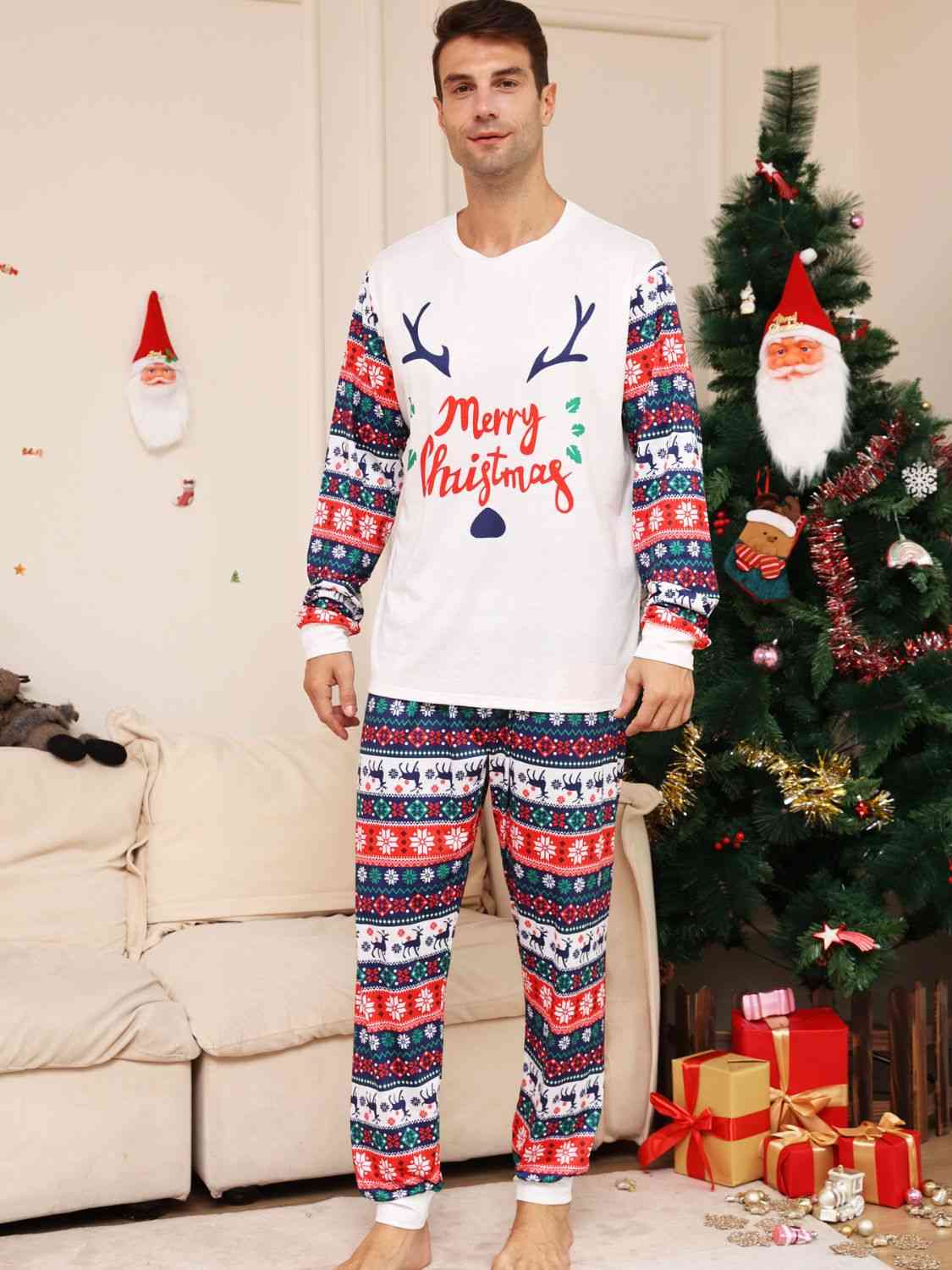 MEN Full Size MERRY CHRISTMAS Top and Pants Set - T -