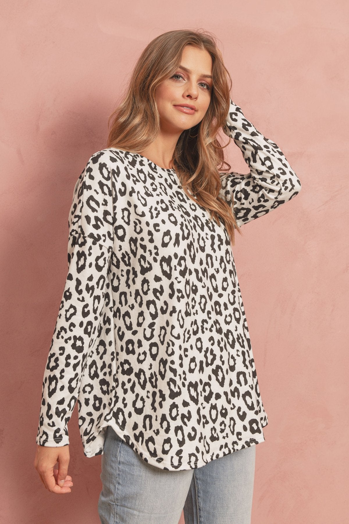 Riah Fashion - Long Sleeve Animal Print Rounded Hem Top - 2 COLORS -