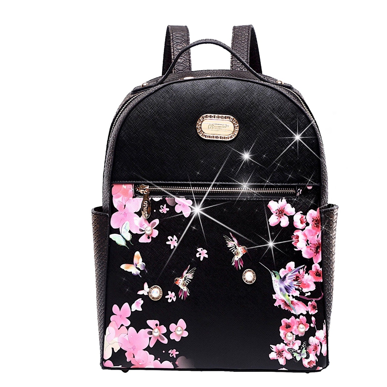 BRANGIO ITALY - Hummingbird Bloom Crystal Laced Scratch & Stain Resistant Backpack - 7 COLORS -