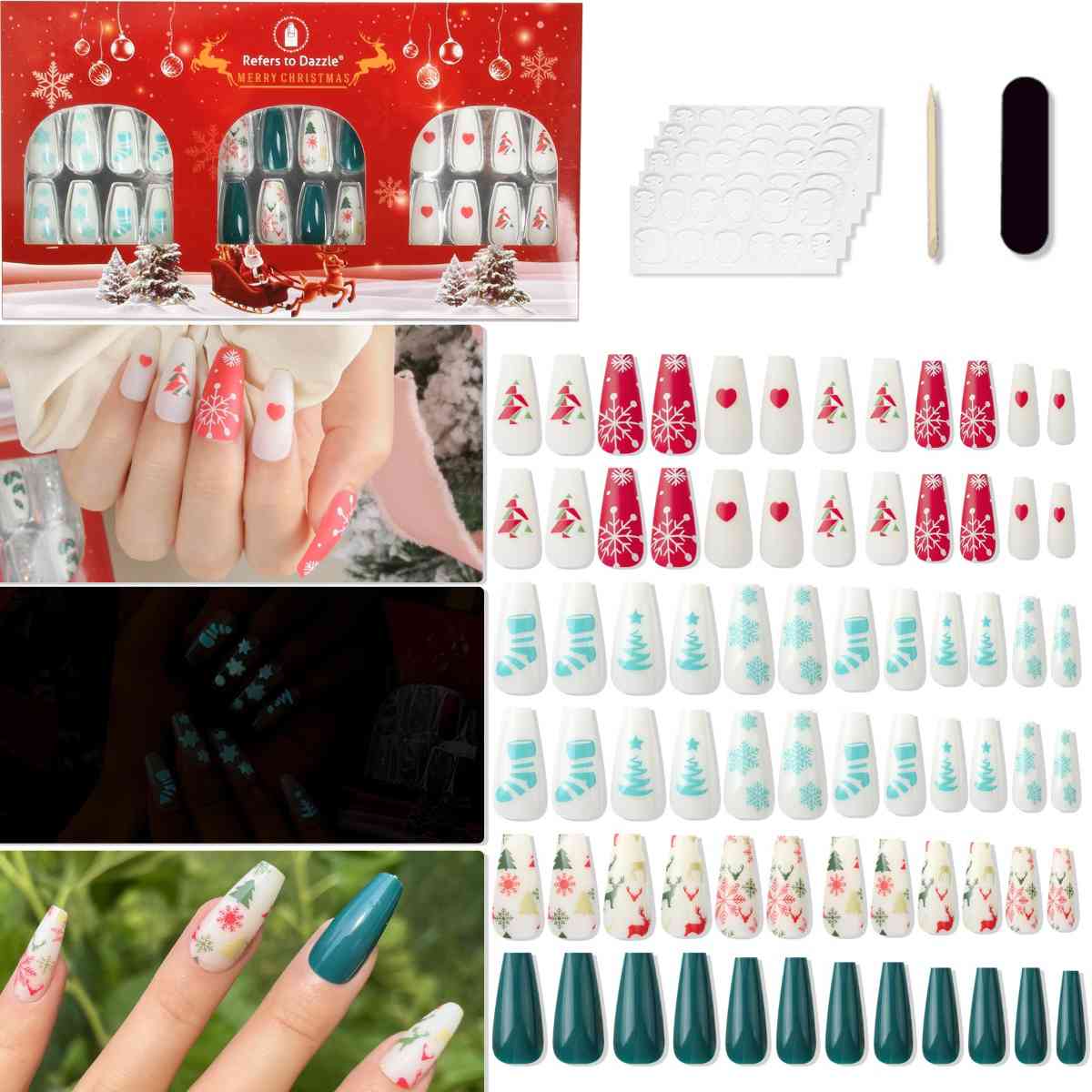 72-Piece Christmas Theme ABS Press-On Nails - 72 PCS. - T -