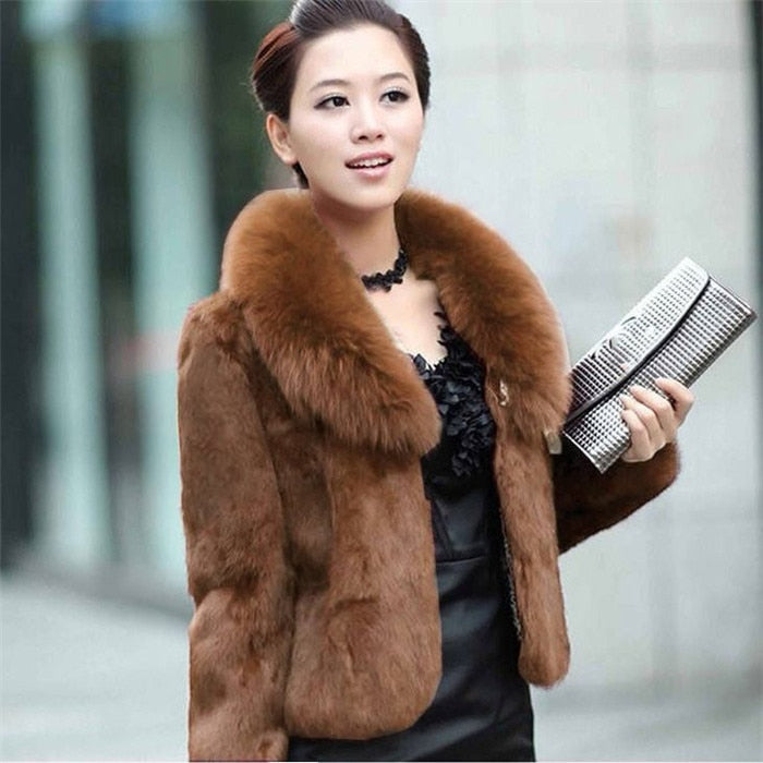 Sharon Tatem - Women Furry Short Faux Fox Fur Collar Jacket Overcoat - 7 COLORS -