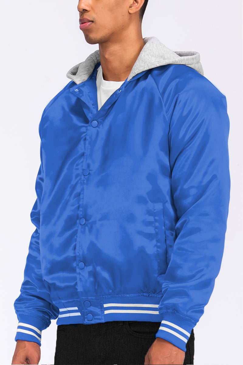 Satin Hooded Varsity Jacket - 7 COLORS -